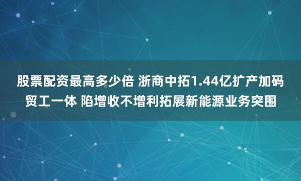 股票配资最高多少倍 浙商中拓1.44亿扩产加码贸工一体 陷增收不增利拓展新能源业务突围
